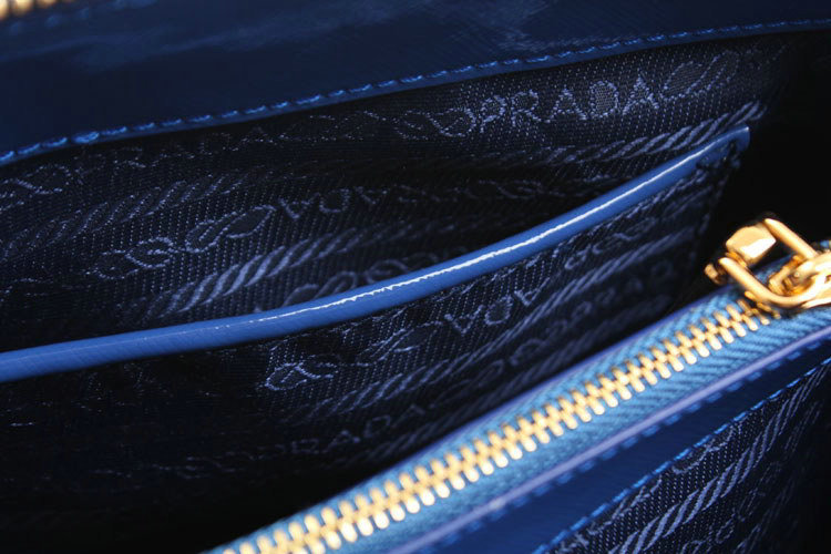 2014 Prada Shiny Saffiano Leather Two Handle Bag BL0838 Blue for sale